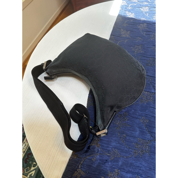 Gucci Black Canvas & Leather Crescent Shape Shoulder/Crossbody Bag - Picture 8 of 16